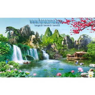 Tranh dán tường thác nước vải lụa kim tuyến
