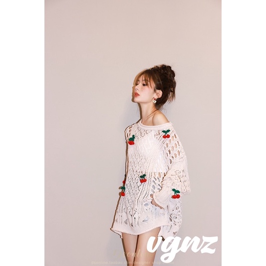 áo len lưới dệt kim oversize mix quả cherry (A1100#)