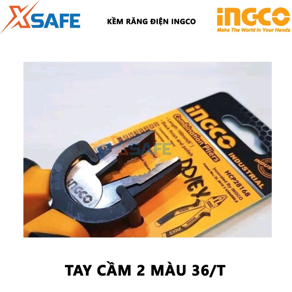 Kìm răng INGCO Kềm cắt công nghiệp 3 kích thước 6-7-8 inch, chất liệu thép CR-V, đen bóng, tay cầm hai màu - [XSAFE]