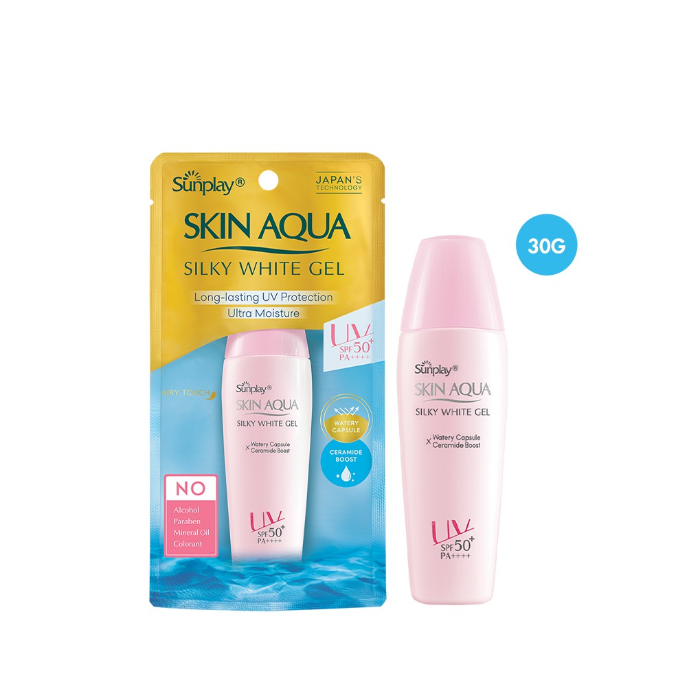 (QUÀ TẶNG] Gel chống nắng dưỡng trắng cho da khô Sunplay Skin Aqua Silky White Gel SPF 50+ PA++++ 30g