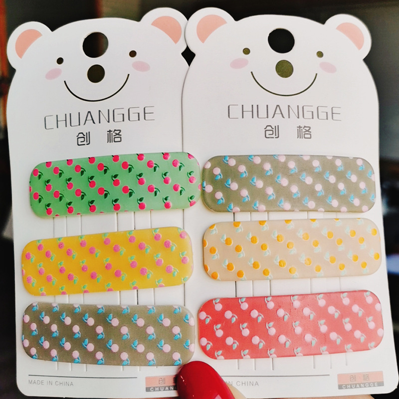 Kẹp tóc cho bé kim loại set3 bọc nhựa hình chữ nhật quả cherry mini - Mix