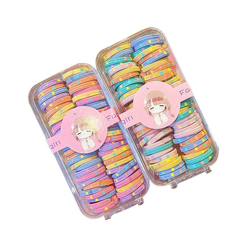 Hộp 60 Dây Buộc Tóc Cao Su Co Giãn Màu Kẹo Dễ Thương Phong Cách Hàn Quốc Dành Cho Bé Gái