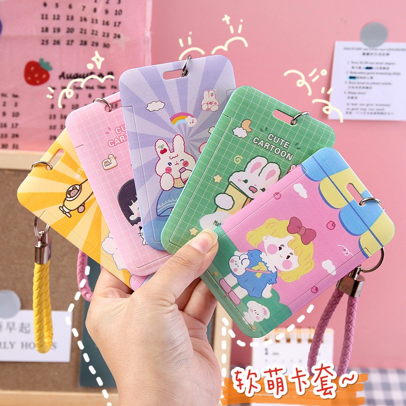 Bao Đựng Thẻ Tên Thẻ Xe Đa Năng Bìa Nhựa Trượt Hoạ Tiết Dễ Thương