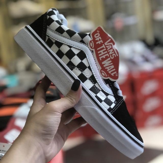 Giày vans caro nam nữ đen trắng old skool checkerboard black white