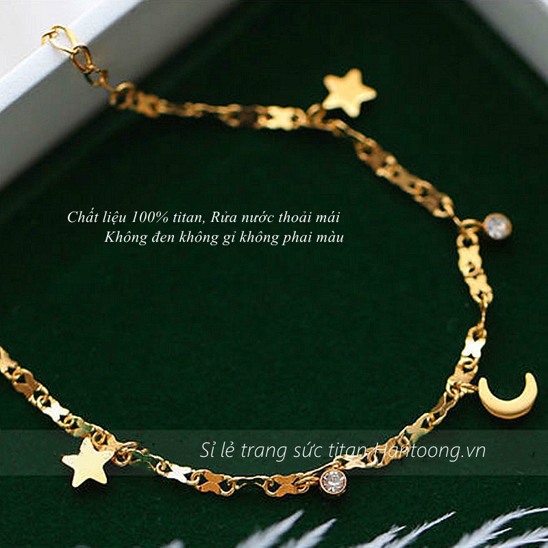 Lắc chân titan nữ không gỉ hình trăng sao dễ thương mạ vàng 18k phong cách hàn quốc