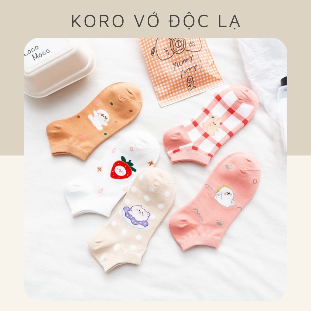 Hộp 5 đôi tất nữ cổ ngắn CANDY vớ thời trang họa tiết ngọt ngào đi giày thể thao - Koro Vớ Độc Lạ