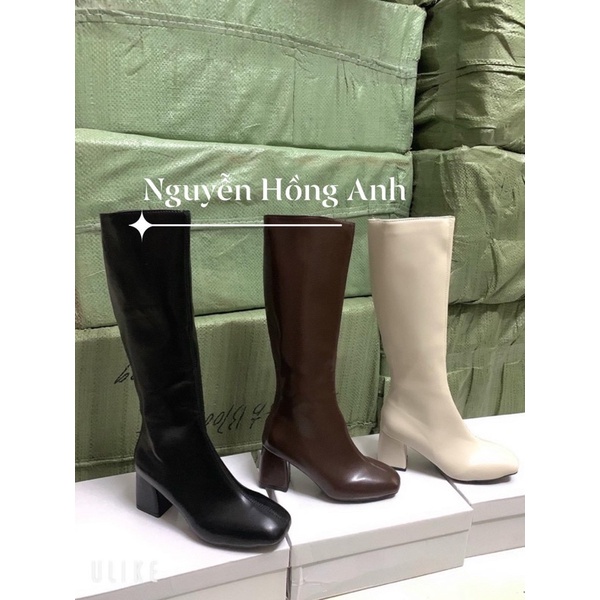 [sẵn]bốt gối (boot đùi) da lì trơn khoá cạnh gót 5p (hàng QC full box) có lót lông mã 220