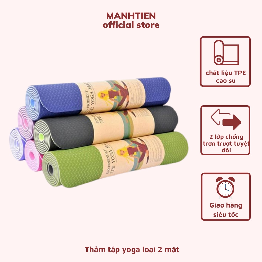Thảm tập yoga định tuyến loại 2 mặt,chất liệu TPE 2 lớp chống trơn tuyệt đối,thảm tập GYM,tập thể dục tại nhà -DTM Store
