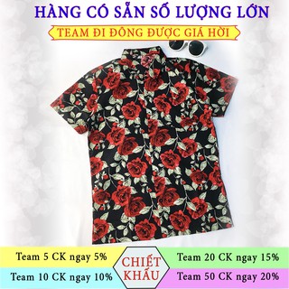 Áo Hawai, áo trái cây đi biển mẫu hoa hồng vải kate cotton thoáng mát