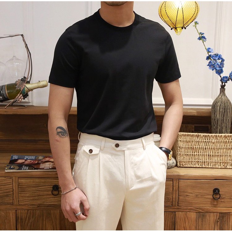 Áo Cộc Nam Đen Ngắn Tay Chất Cotton Mát Mịn Thoáng Khí Phong Cách Áo Thun Nam Áo Phông Nam