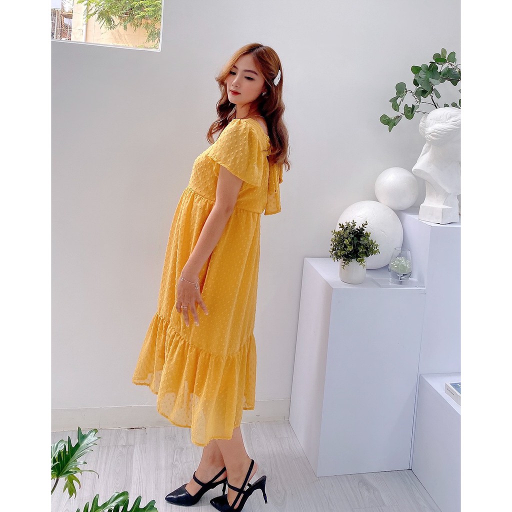 Đầm Bầu maxi voan bi sang chảnh