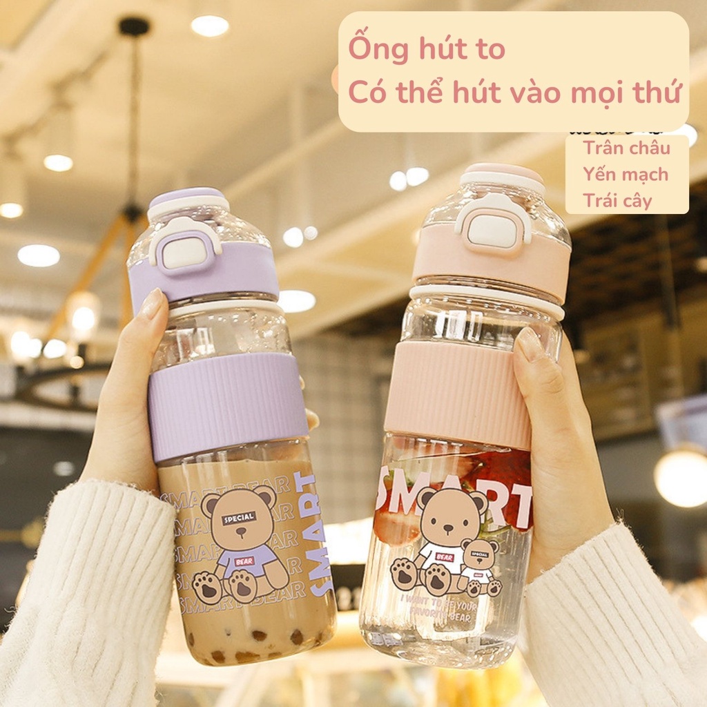 Bình nước đi học dễ thương 720ml cao cấp cute có ống hút lớn kiểu dáng Hàn Quốc đi học tặng sticker mẫu mới