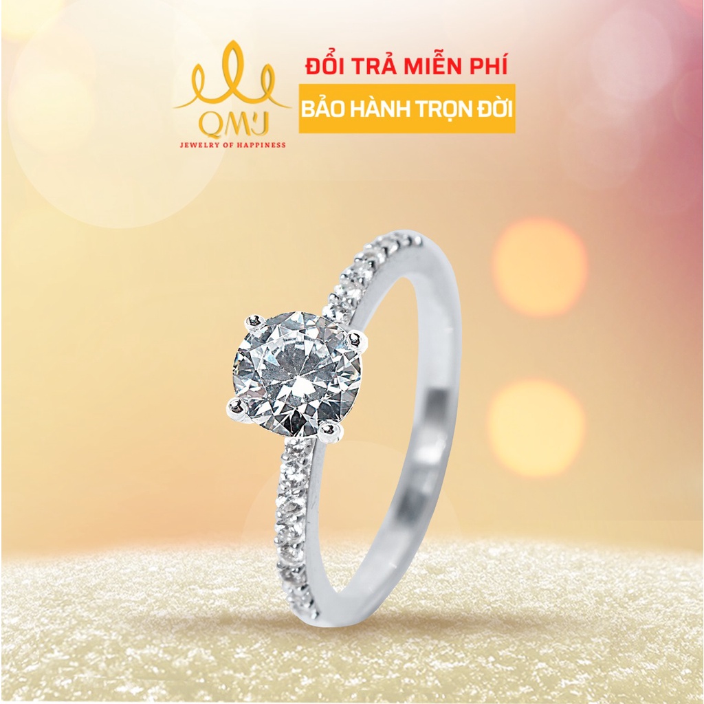 QMJ Nhẫn bạc nữ 925 Cầu hôn nạm đá sáng, đơn giản Q001