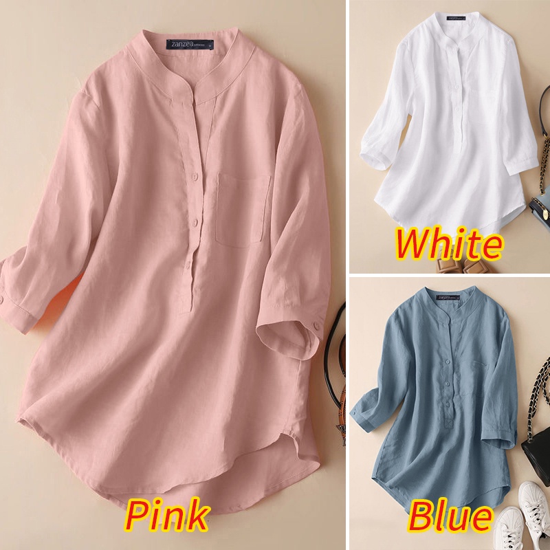 Áo ZANZEA tay lỡ 3/4 cổ tròn form rộng thời trang