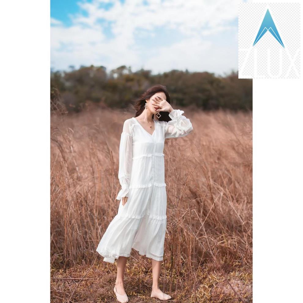 Váy đầm Chiffon voan babydoll dáng suông xòe dài maxi boho vintage bigsize màu trắng đi biển trẻ đẹp