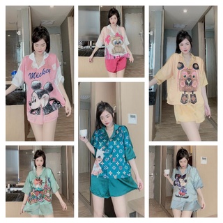 Đồ ngủ cao cấp lụa latin bộ pijama thiết kế tay cánh dơi quần đùi