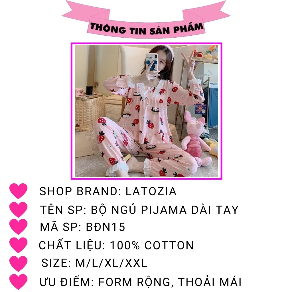Đồ Bộ Nữ Mặc Nhà Pijama Thun Mềm Phối Nơ Cực Xinh Tay Dài Quần Dài LATOZIA BĐN15 | BigBuy360 - bigbuy360.vn