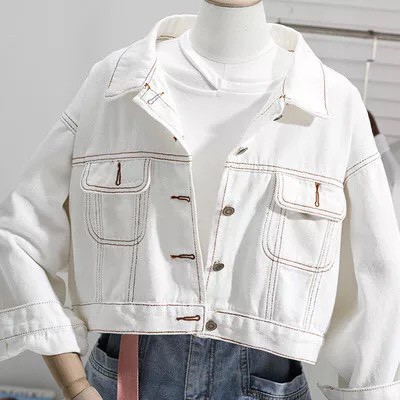 Áo Jean Lửng hai Màng Trắng Xanh Mới Nhất