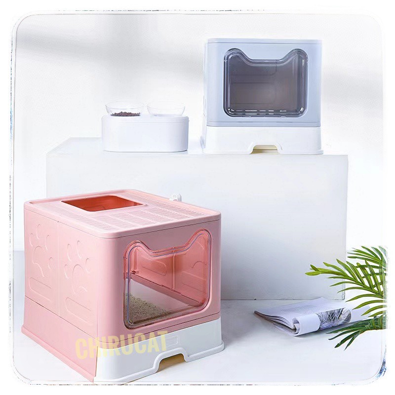 Nhà Vệ Sinh 2 Cửa Giảm Mùi Hôi Chống Văng Cát Size 51cm Cho Mèo Lớn