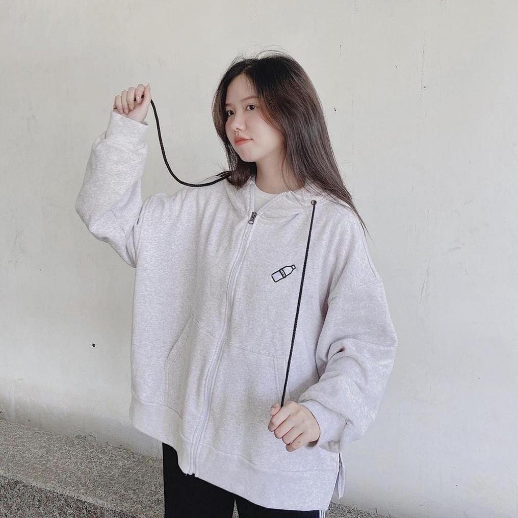 Áo Hoodie KD Rộng Nữ ♥ Áo khoác nỉ xẻ tà bigsize họa tiết CHAI BIA 2021