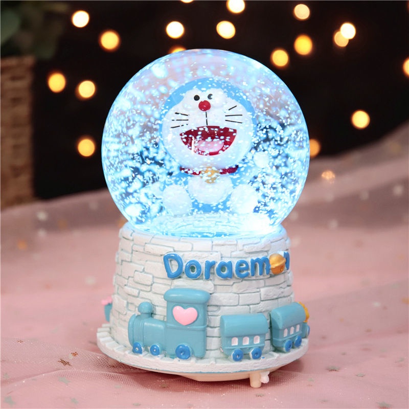Hộp nhạc hình quả cầu pha lê có đèn LED hình tuần lộc/ bông tuyết dễ thương trang trí nhà cửa/ làm quà tặng sinh nhật Giáng Sinh