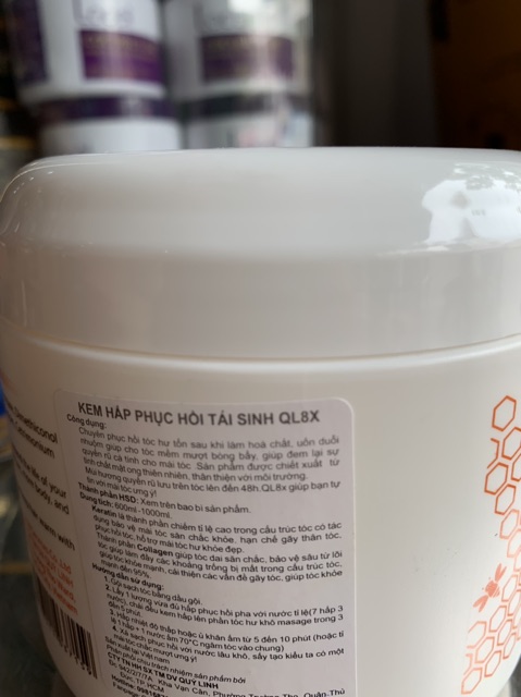 Hấp dầu phục hồi tái sinh QL8X 500ml ( tóc nát, khô xơ chỉ 1 lần ) mật ong sữa hũ trắng