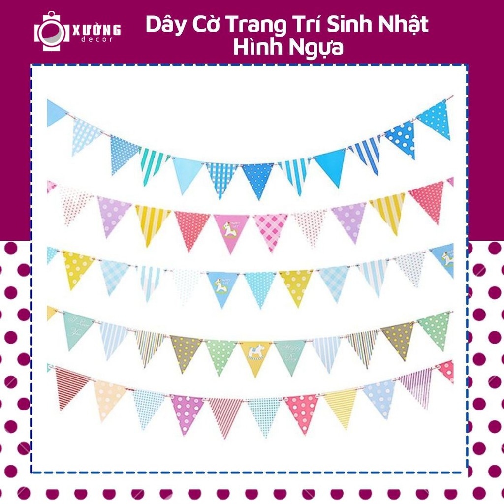 Dây cờ tam giác treo trang trí sinh nhật, sự kiến, tiệc cưới,... kích thước 5m nhiều màu sắc