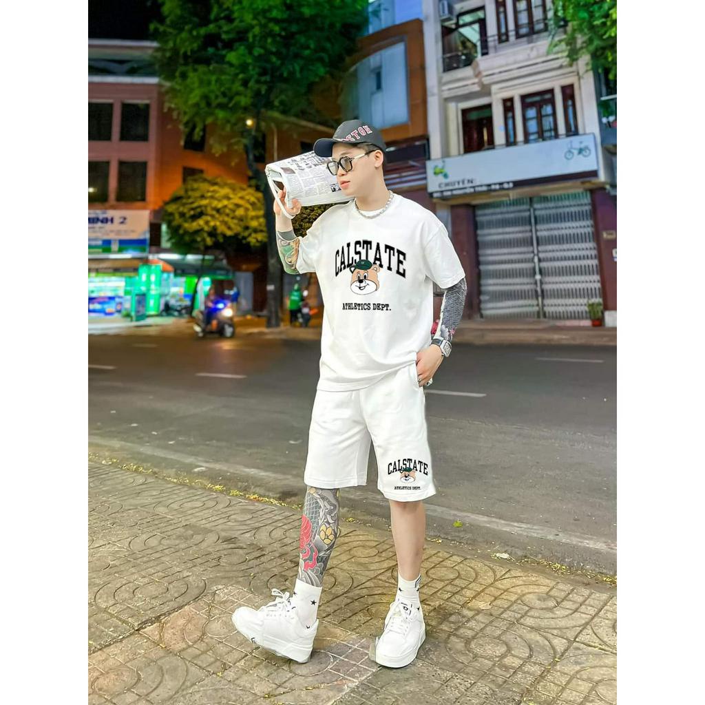 Bộ Thể Thao Hè Tay Ngắn CALISSTE Mặt Cún Siêu Cá Tính, Chất Liệu Cotton Khô Hot Trend Hè 2023