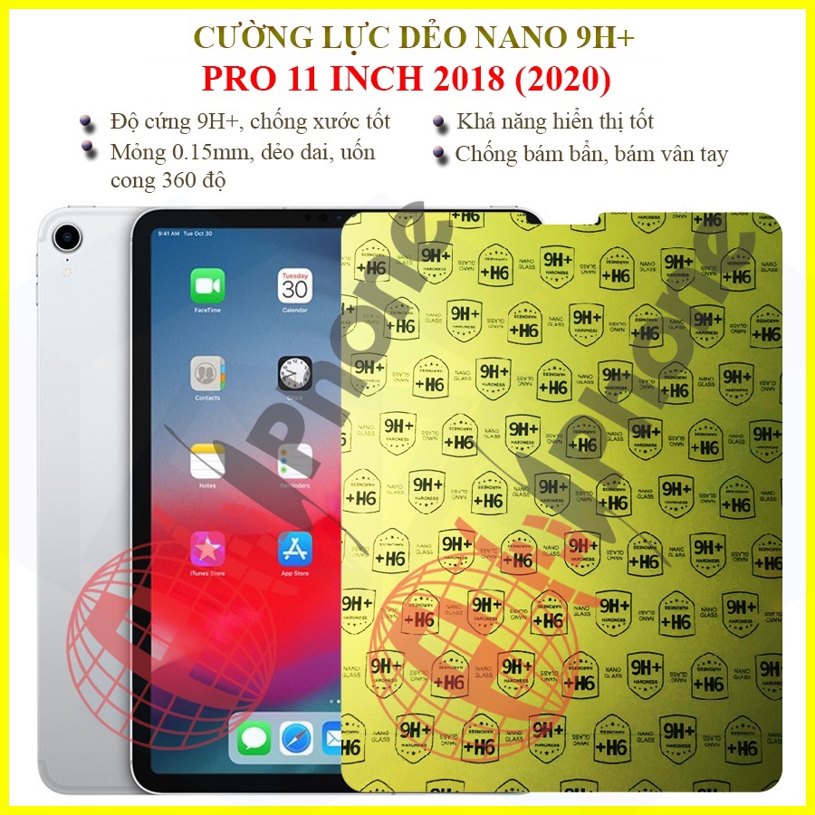 Dán cường lực dẻo nano 9H+ iPad Pro 11 inch 2018, 2020