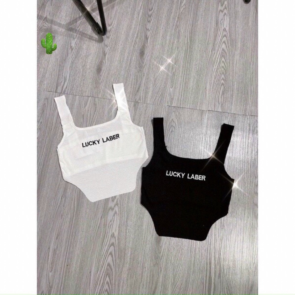 Áo ba lổ croptop tôn dáng thêu chữ lucky may mắn chất thun gân PCLY20