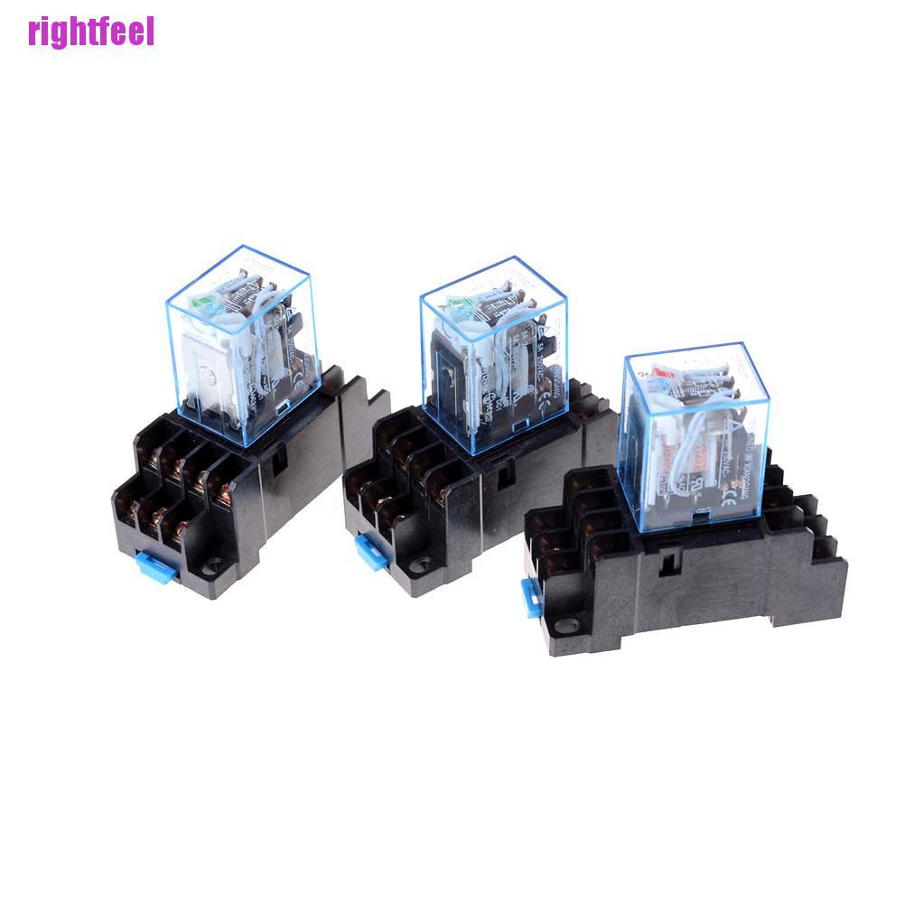 Rightfeel MY4NJ 12v/24v/220v Coil Power Relay DIN Rail Mounted 14 Pin 4PDT with Socket