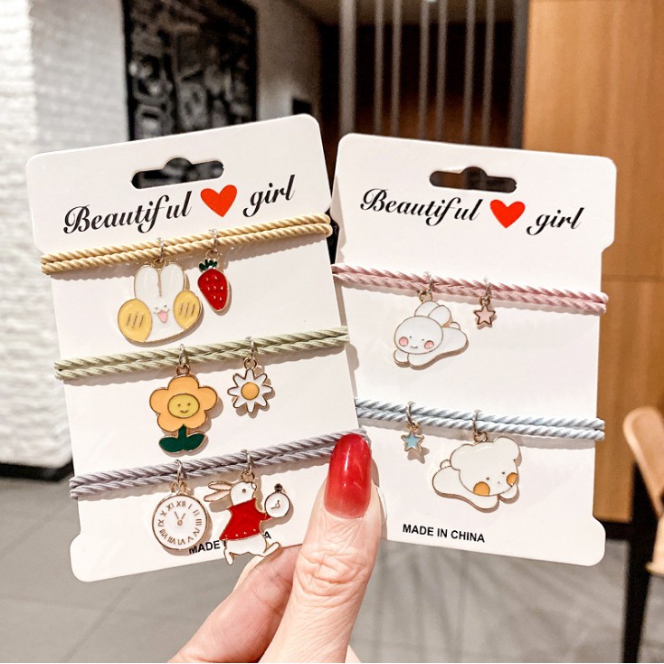 Dây cột tóc hoạt hình đủ màu, hình động vật, bông hoa