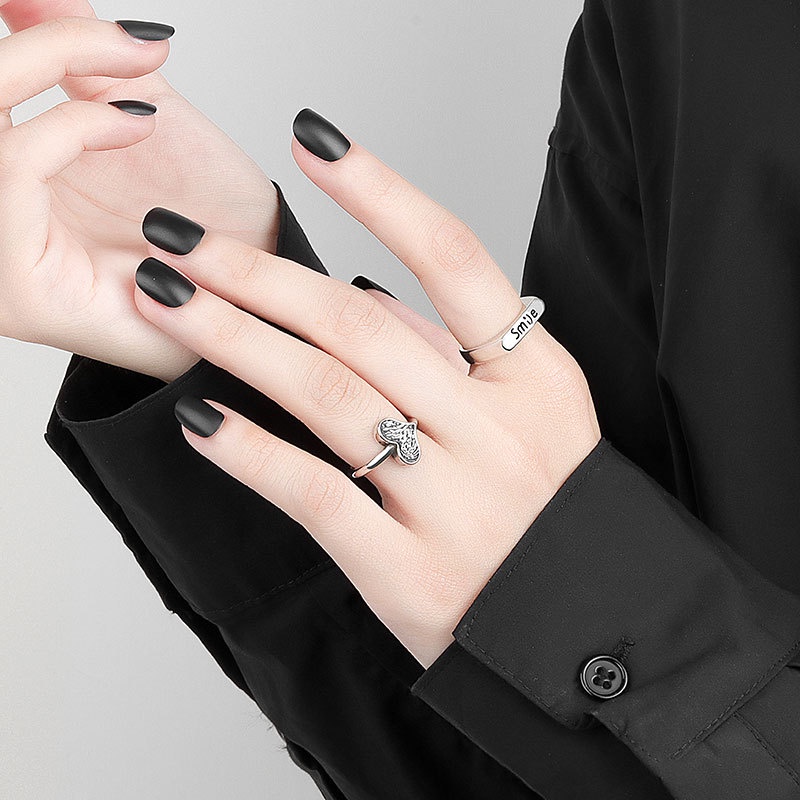 Nhẫn Hở Màu Bạc Khắc Chữ Smile Phong Cách Hàn Quốc Cổ Điển Thời Trang Cho Nam Và Nữ