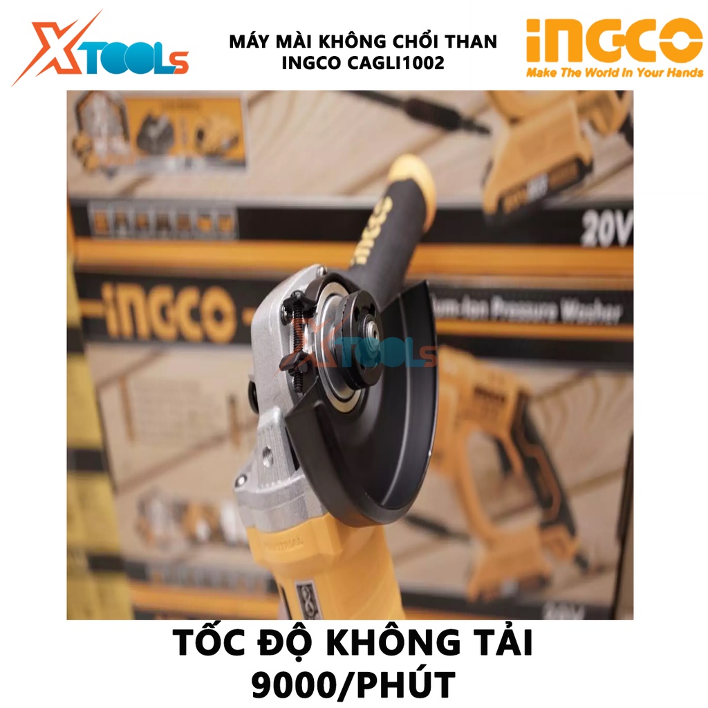 Máy mài góc INGCO KHÔNG CHỔI THAN, điện thế 20V, đường kính đĩa cắt 100mm, cốt M10, không kèm pin và sạc [CHÍNH HÃNG]