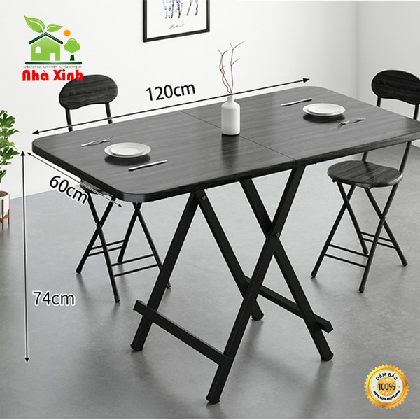 Bàn ăn Gấp Gọn tiện lợi, Mặt bàn gỗ chân hợp kim cao cấp KT : 100 x 60 x 74 cm ( Màu Trắng, Màu Đen )