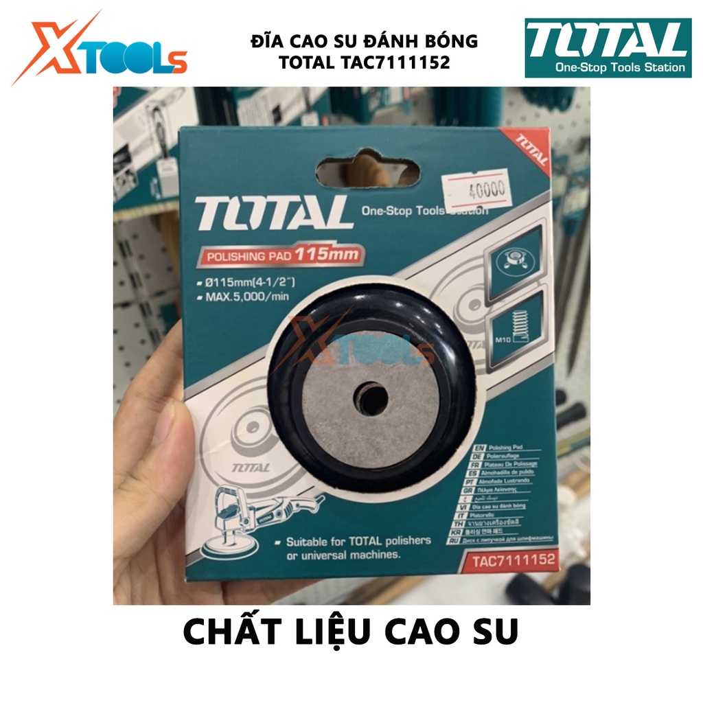 Đĩa cao su đánh bóng TOTAL TAC7111152, đường kính 100mm chất liệu bằng cao su, cốt M10 x 1.5 đánh bóng các bề mặt-XTOOLS