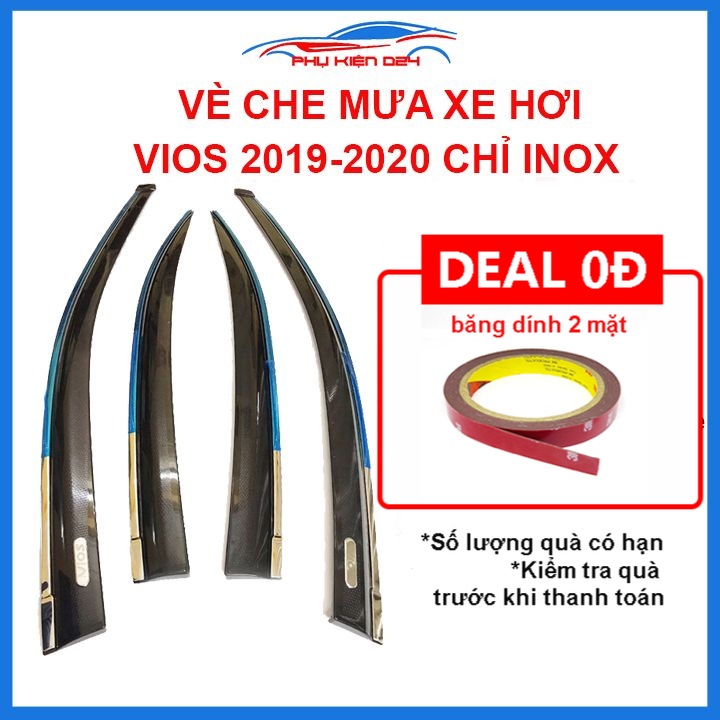 Vè mưa Vios 2019-2020 vè chỉ inox che mưa bảo vệ xe