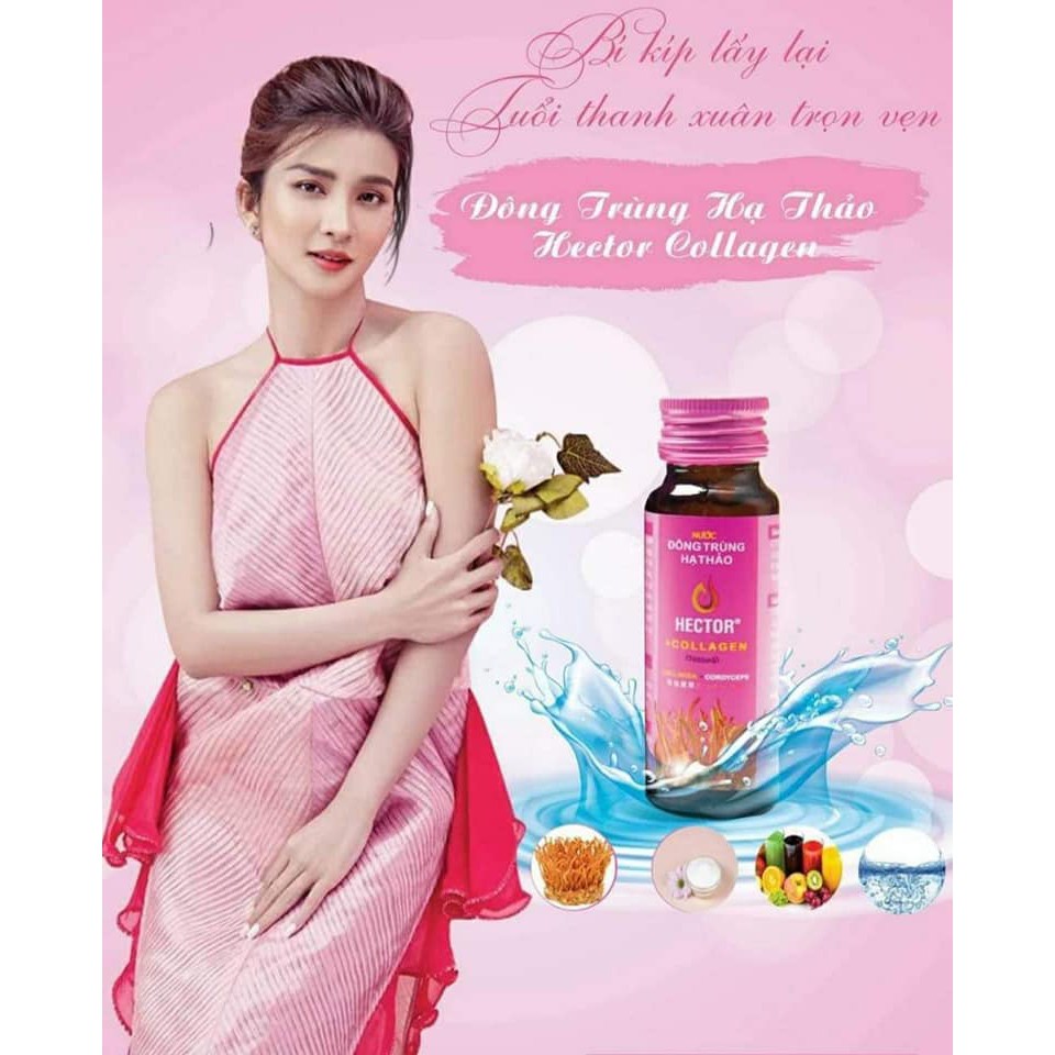 (CHÍNH HÃNG) Nước Đông Trùng Hạ Thảo Hector Collagen Cordyceps Collagen, sáng da, mờ nám, hộp 10 chai x 50ml