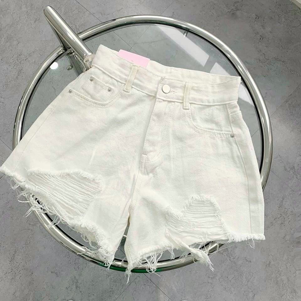 Quần shost jean nữ lưng cao lai rách hai bên