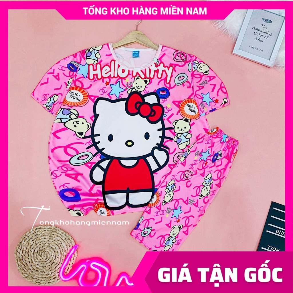 Đồ bộ quần lửng cho bé mặc nhà size đến 70kg chất thun mềm mát in hình doremon kitty hoạt hình dễ thương DBRBL FULL SIZE
