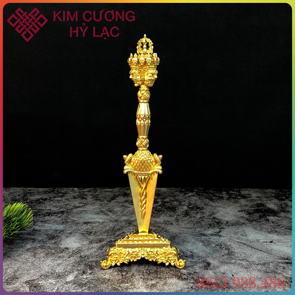Pháp Khí Phổ Ba Mật Tông (Phurba) [Kim Cương Hỷ Lạc] Bằng Đồng 22Cm