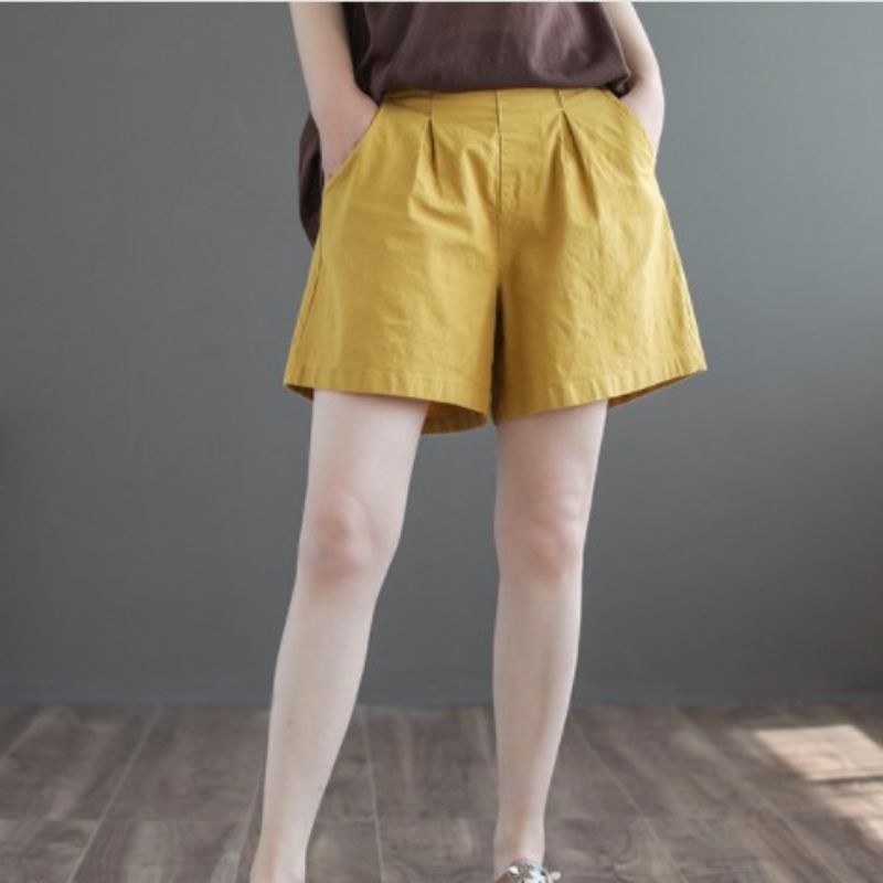 Quần short nữ chất đũi hàn cạp chun sau co dãn thấm hút mồ hôi