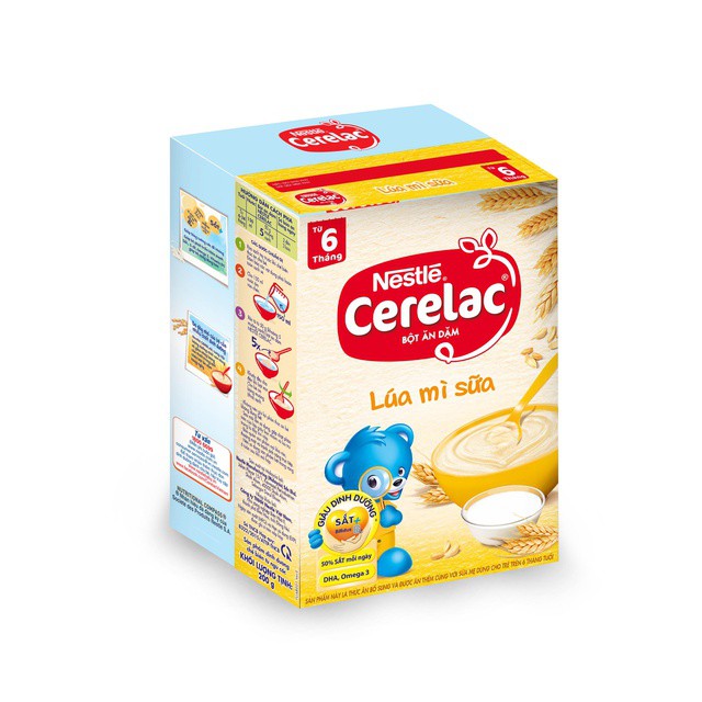 [Tặng kèm chén ăn dặm trị giá 60k] Bột Ăn Dặm Nestle Cerelac - Lúa Mì Và Sữa (200g)