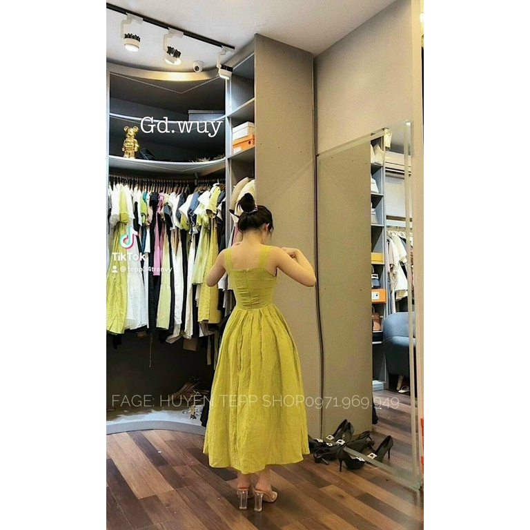 [9.9 Sales Freeship] Đầm maxi xanh lá hai dây dáng dài, đầm xanh nhún ngực ôm eo dáng xòe đi biển xinh xắn
