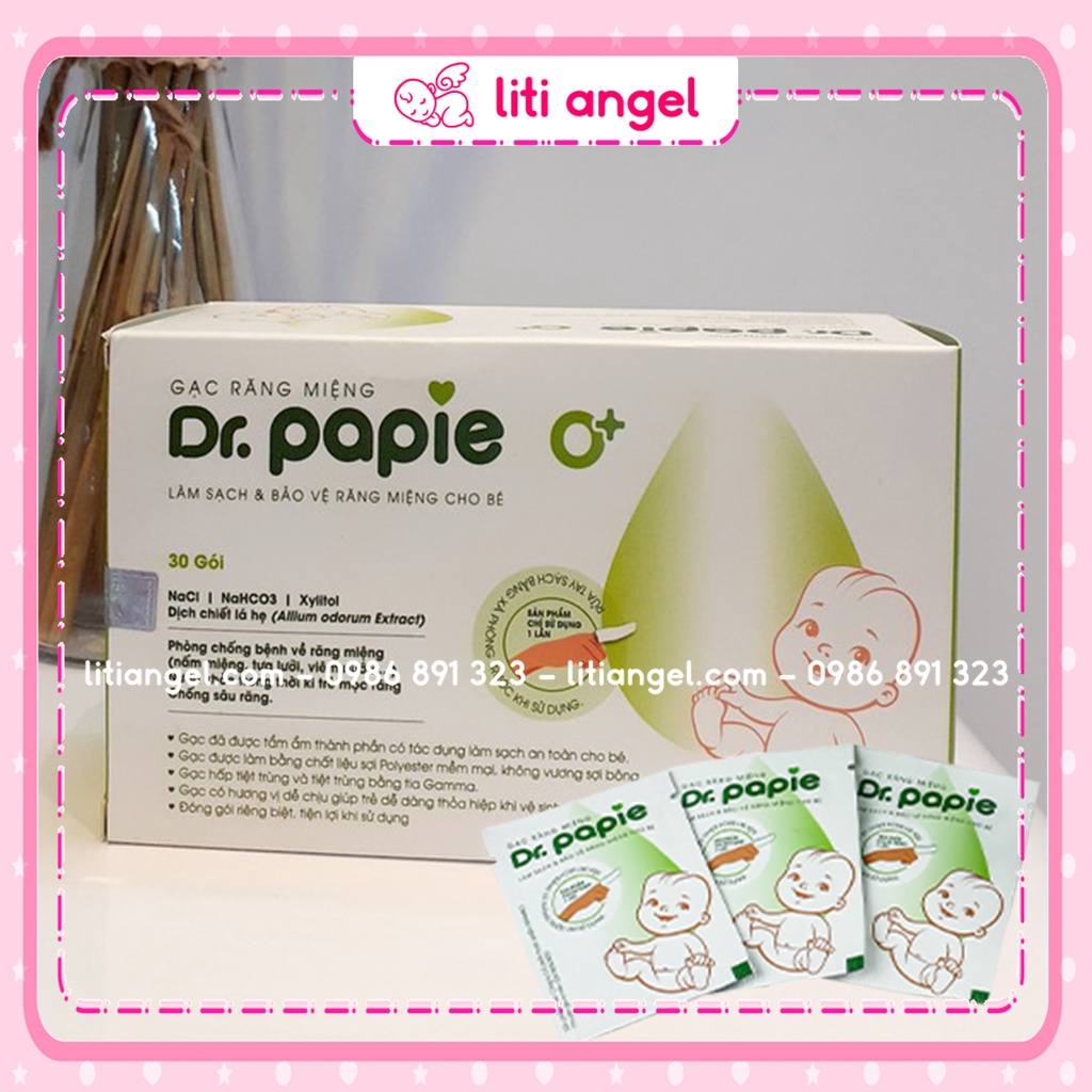 Gạc Rơ Lưỡi Dr Papie vệ sinh răng miệng cho bé - Hộp 30 gói