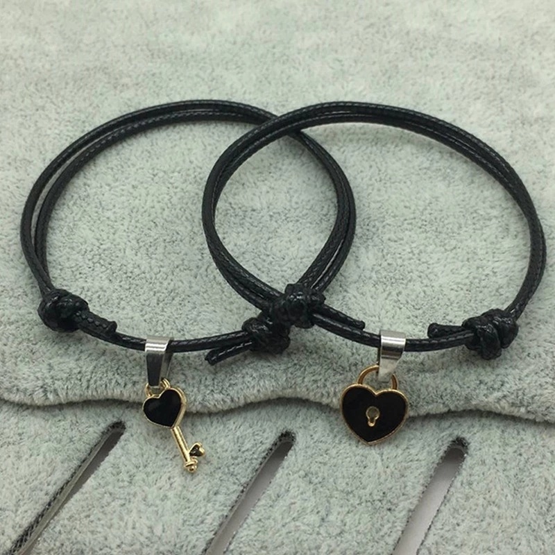Set 2 Vòng Tay Bện Dây Mặt Hình Ổ Khóa / Trái Tim Thời Trang Cho Cặp Đôi