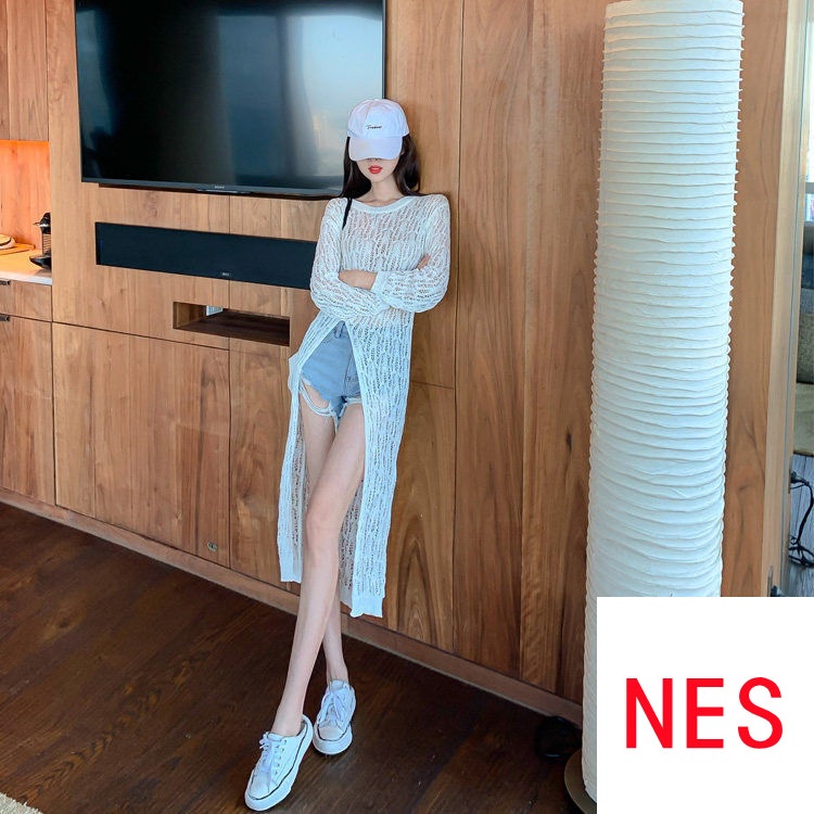 Áo Dệt Kim Mỏng Dáng Dài Chống Nắng Thiết Kế Xẻ Tà Thời Trang Mùa Hè Phong Cách Mới Cho Nữ