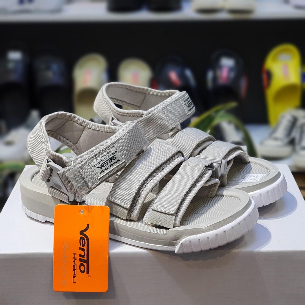 Sandal Vento nam nữ chính hãng SD-9801 màu ghi L.Grey, Dép quai sau đế bằng, Giày quai dán đi làm, đi học