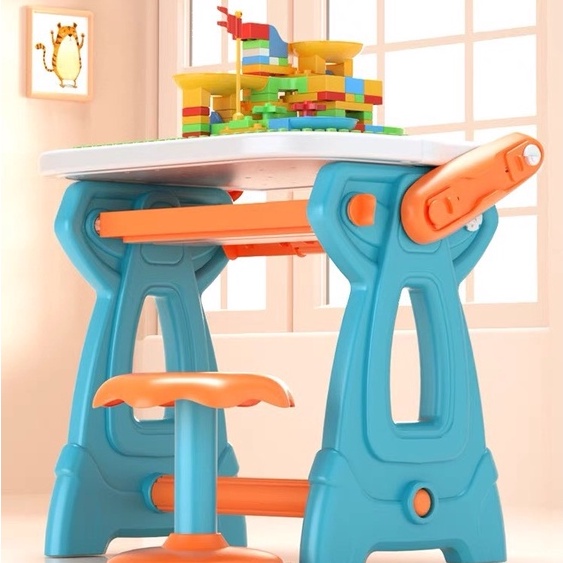 Bàn lego cho bé kèm bảng vẽ cho bé 2 in 1, bàn lắp ráp đồ chơi kèm vẽ gồm 88 chi tiết xếp hình
