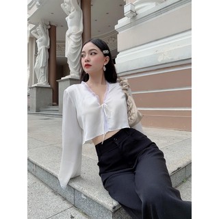 Áo phối ren cột ngực tay dài